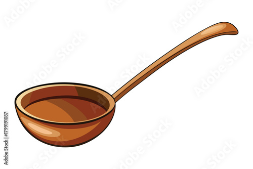 A wooden ladle or scoop shines with kitchen warmth, appearing ready to serve