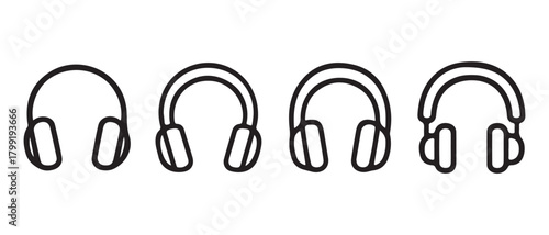 Headphone line icons set, music audio headset symbol vector art.