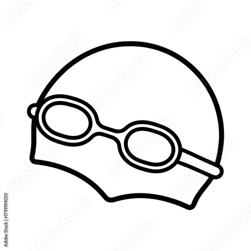 Swimming Cap with Goggles Outline Illustration for Coloring and Design