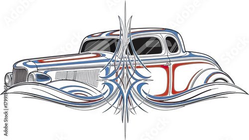 Classic car illustration with decorative elements