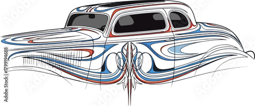 Classic car illustration with detailed abstract paintwork