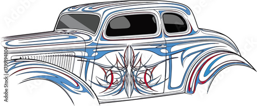 Classic car illustration with detailed artwork and vector design