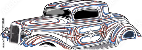 Classic car illustration with detailed artwork and vector design