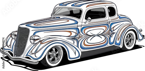 Classic car illustration with detailed color design