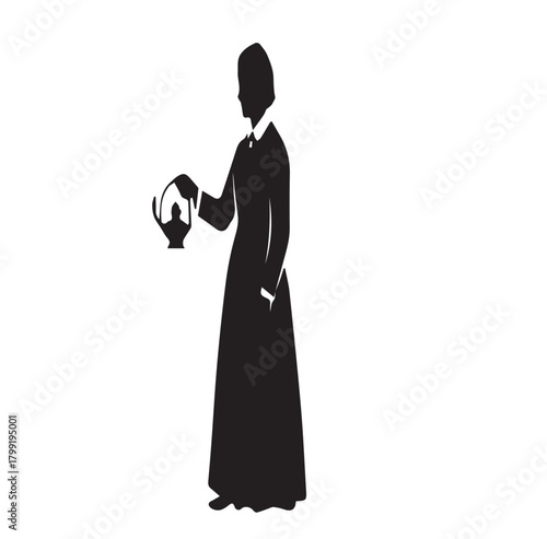 Victorian Lady with Lantern Silhouette Vector Clipart