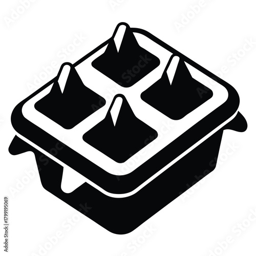 Black square plastic tray creates four pyramidshaped containers, useful in home kitchens