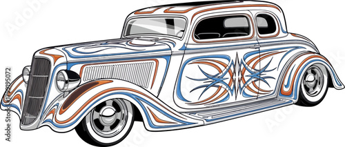 Classic car illustration with detailed custom design vector