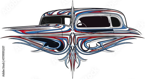 Classic car illustration with detailed custom paintwork