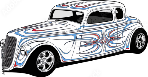 Classic car illustration with detailed custom paintwork