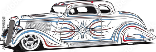 Classic car illustration with detailed custom paintwork isolated