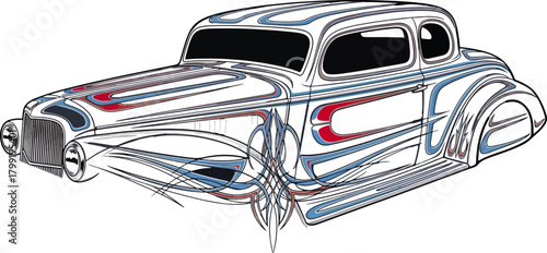Classic car illustration with detailed design and chrome accents