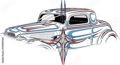 Classic car illustration with detailed custom paintwork