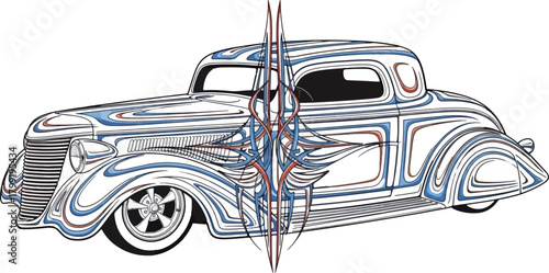 Classic car illustration with detailed design elements