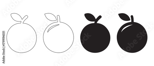 Set of orange fruit icons. outlined, solid black, simple, detailed.