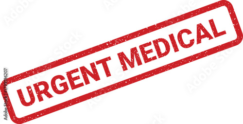 Graphic representation of a distressed red rubber stamp showing the crucial urgent medical alert text