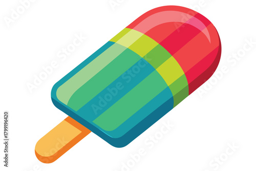 Isometric fruity popsicle showcases vivid colors and a classic summertime treat sensation