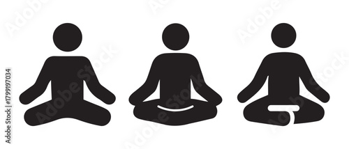 Meditating figures icon set. zen yoga pose symbol. wellness concept.