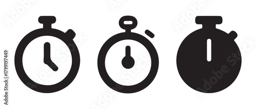 Black stopwatch icons for time measurement, deadline, and speed.