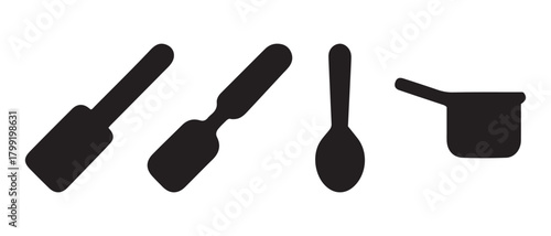 Abstract icons of cooking utensils, kitchenware, and cookware.