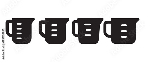 Measuring cup black icon set. for kitchen and cooking designs.