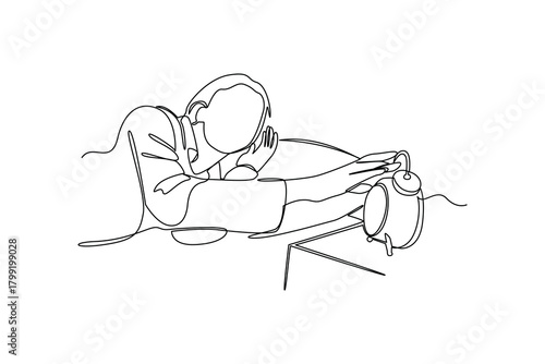 Simple continuous line draw of morning activity, woman wakes up. All about morning activity minimalist concept, simple line, creativity designer. Vector, Designer.