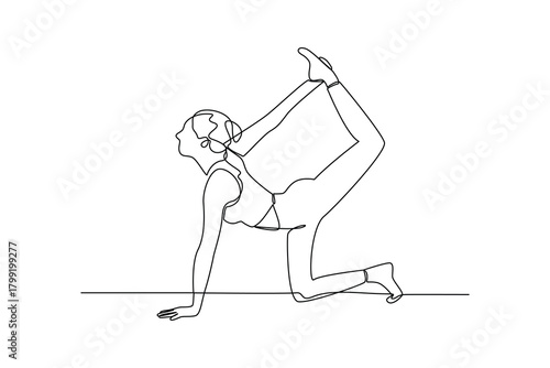 Simple continuous line draw of morning activity, women doing gymnastics. All about morning activity minimalist concept, simple line, creativity designer. Vector, Designer.