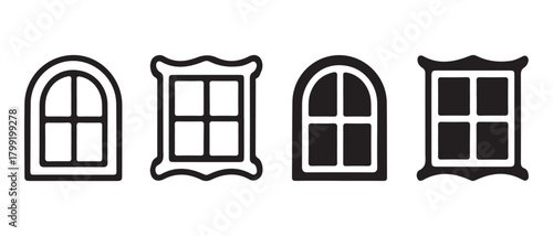 Various window icons. arched, rectangular, outline, and filled styles.