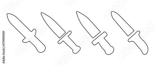Line art set of four dagger icons, representing weapon and danger.