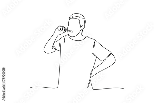 Simple continuous line draw of morning activity, man brushing his teeth. All about morning activity minimalist concept, simple line, creativity designer. Vector, Designer.