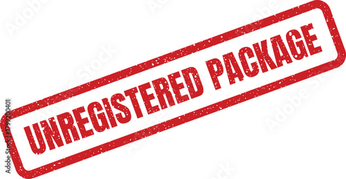 Grunge effect red rubber stamp with text UNREGISTERED PACKAGE for shipping and delivery