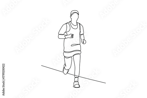 Simple continuous line draw of a man jogging at the morning. All about morning activity minimalist concept, simple line, creativity designer. Vector, Designer.