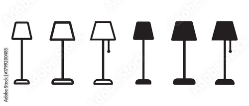 Floor lamp icons set. outline and silhouette designs for decor.