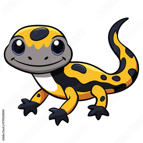 Cartoon Yellow Salamander with Black Spots Isolated on White Background