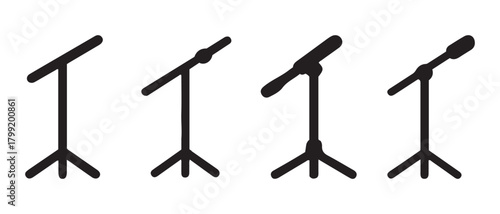 Microphone stand and mic setup vector icons for audio performance.