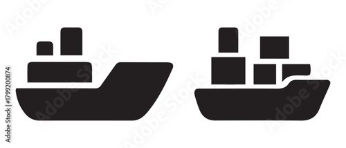 Modern cargo and container ship icons for global logistics concept.