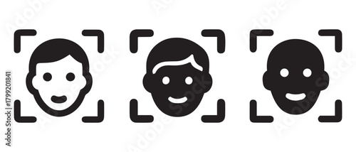 Facial recognition technology and biometric security icons.