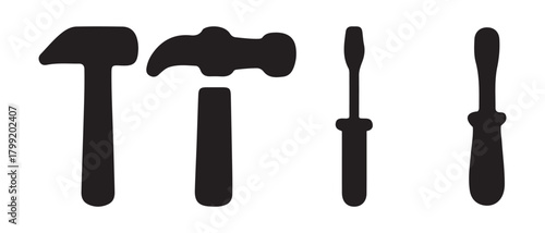 Hammer and screwdriver toolkit silhouettes for construction.