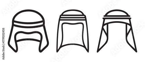 Traditional arab men's headscarf icon set simple line art vector.