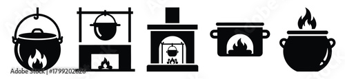 cozy fireplace pot vector design with black silhouette and white background