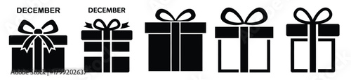 december gift box vector design with black silhouette and white background