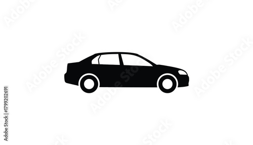 Black car icon simple illustration of a sedan isolated on white background for graphic design and transportation concepts