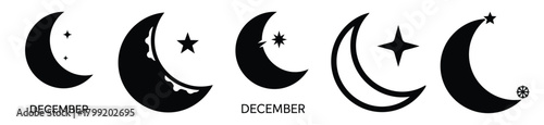 december moon vector design with black silhouette and white background