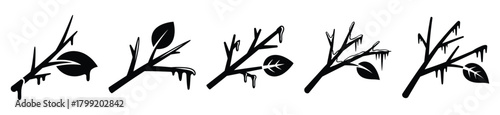 frozen branch leaf vector design with black silhouette and white background