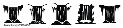 frozen waterfall vector design with black silhouette and white background