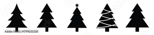 holiday tree outline vector design with black silhouette and white background