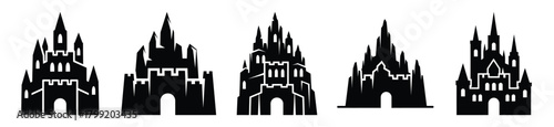 ice castle vector design with black silhouette and white background