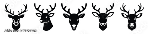 reindeer head vector design with black silhouette and white background