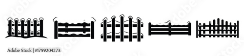 snow covered fence vector design with black silhouette and white background