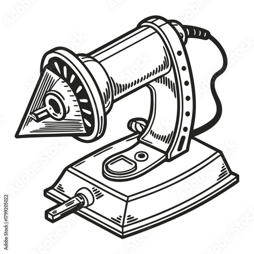 Detailed retro spotlight illustration showcases classic design elements with strong black outline work