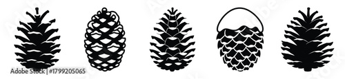 snowy pine cone vector design with black silhouette and white background